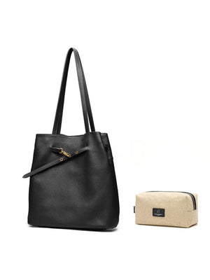 Straight-on Small And Soft Bucket Bag, Large Size, Top-grain Cowhide, Shoulder Bag, Large Capacity Tote Bag For Women.