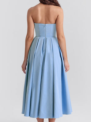 Fish Bones Ribu Strapless Backless Sweet Maxi Dresses