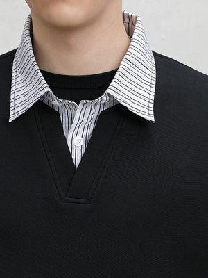 Design Fake Two Pieces Stripes Sports Casual Sweatshirts