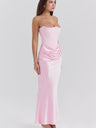 Strapless Satin Fishbone Decoration Crimp Splicing Hip-hugging Dinner Cocktail Midi Dress