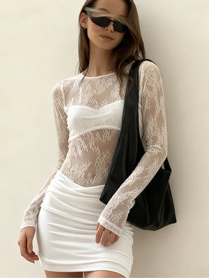Mesh And Lace Patchwork Jacquard Bodycon Mini Dress