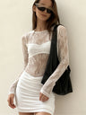 Mesh And Lace Patchwork Jacquard Bodycon Mini Dress