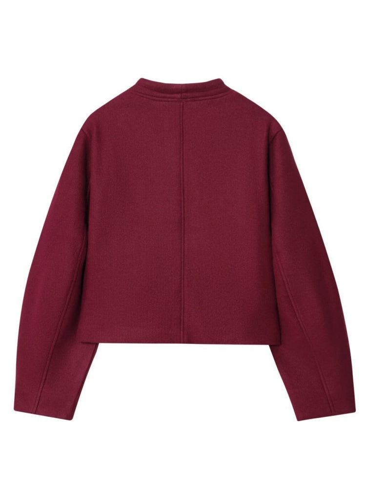 Stand Collar Buttoned Fashionable Short Long-sleeved Jacket Suit Coat