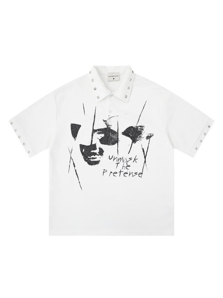Portrait Printed Loose-fit Ins Metal Orange POLO Shirt