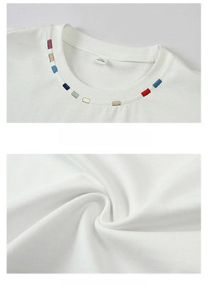 Color-blocked Colorful Embroidery Loose-fit T-shirts