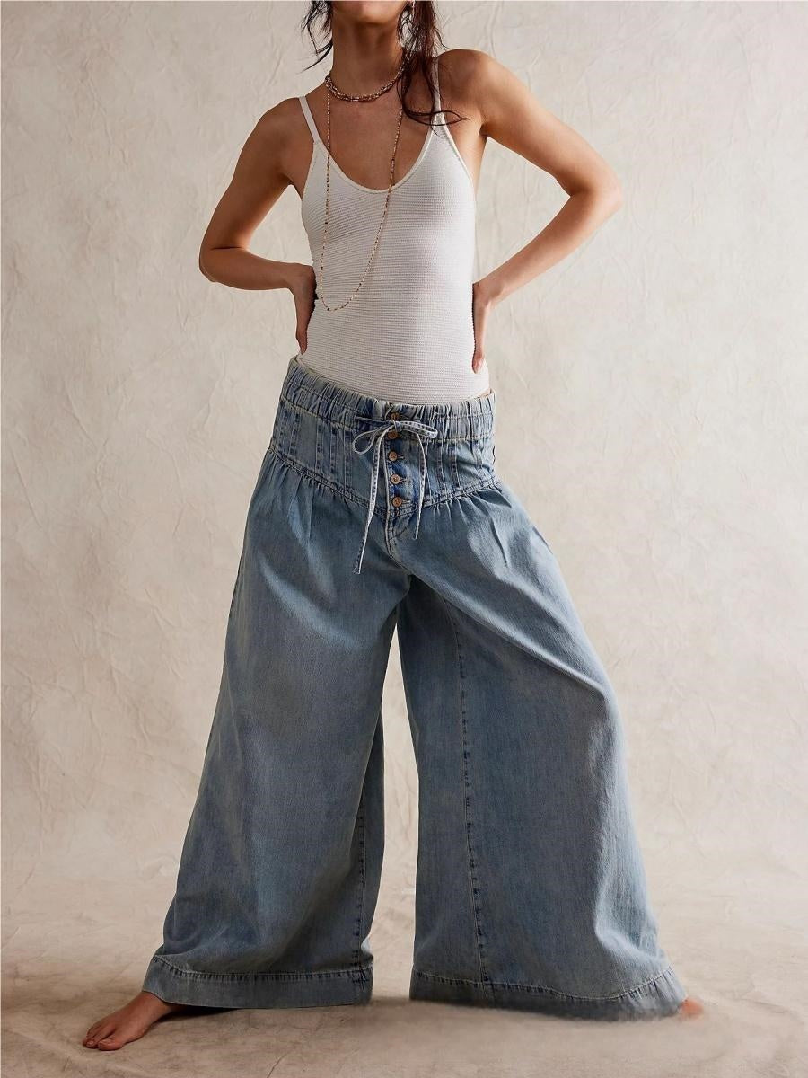 Wide-leg Washed Jeans
