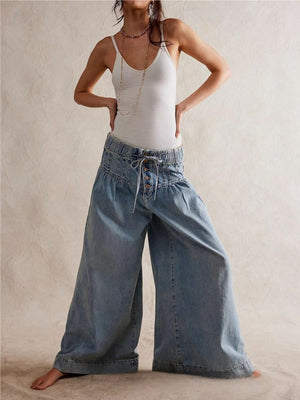 Wide-leg Washed Jeans