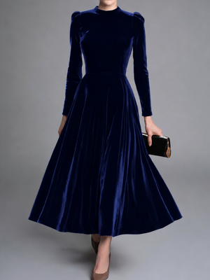 Long Sleeves Solid Color Velvet Maxi Dresses
