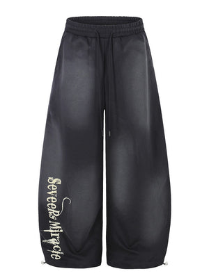 Letter Printed Machete Wide-leg Hip Hop Spray Dyeing Make Dirty Mopping Sweatpants