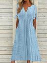 Hollow Out Off-shoulder V-neck Lace Ruffles Maxi Dresses