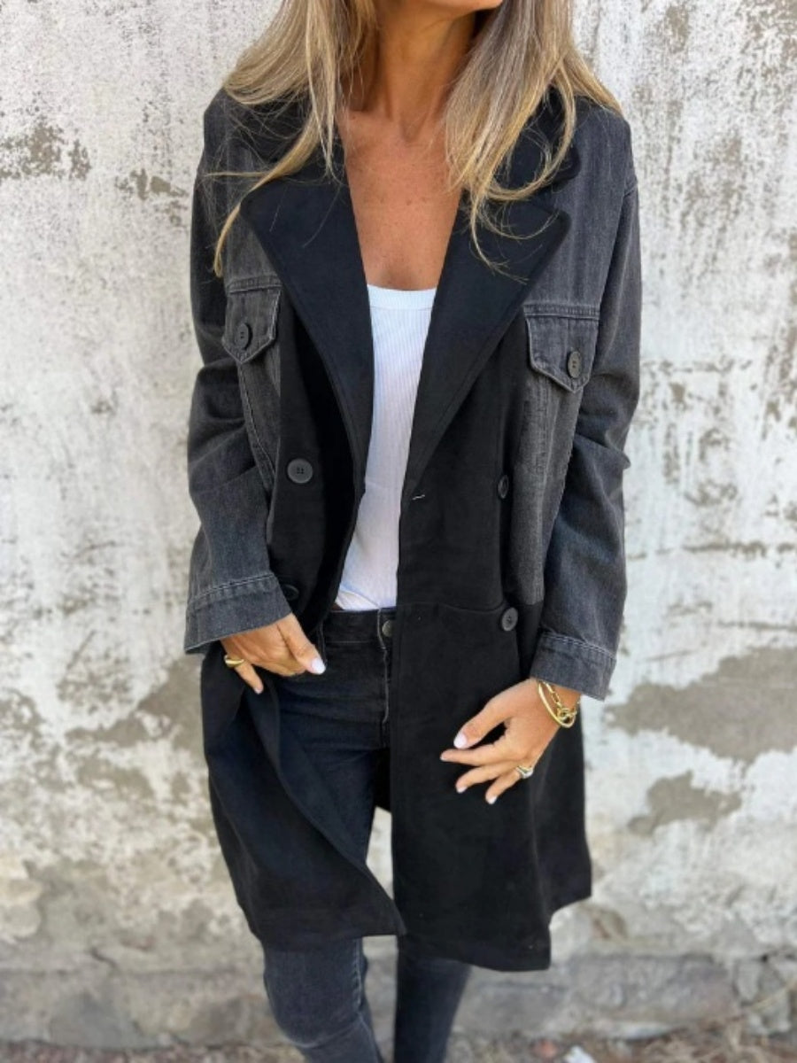 Liber Autumn Women's Buttons Color matching Trench Coats