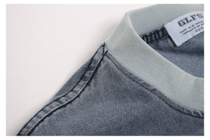Washed Patches Stereo Embroidery Denim T-shirt