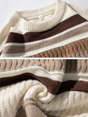 Neutral Color Block Striped Sweaters
