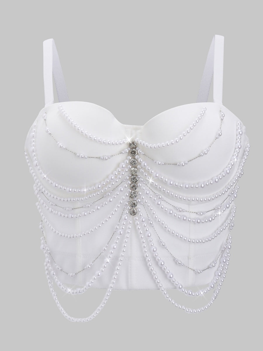 Débardeurs gainants à chaîne et baleines de poisson ornés de strass