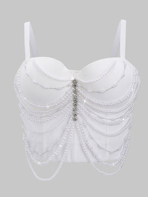 Débardeurs gainants à chaîne et baleines de poisson ornés de strass