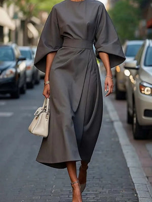 Batwing Sleeves Round Neck Tie High-waisted And Slimming Maxi Dresses