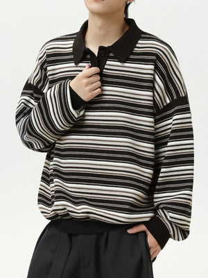 Retro Contrasting colors Stripes Lapel sweater