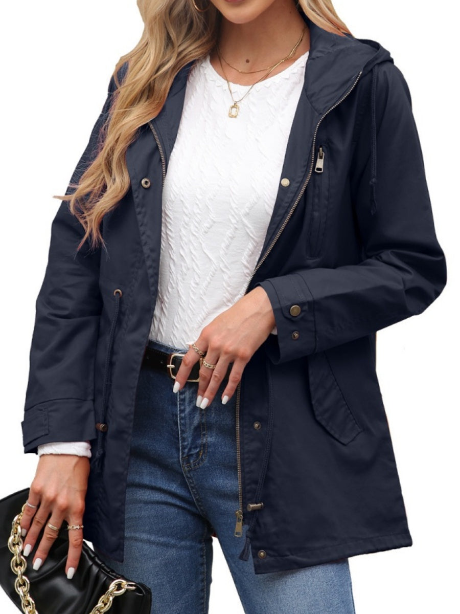 Cotton Loose Solid Color Pocket Hooded Jackets