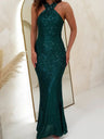 Neckband Evening Gown Sleeveless Sequined Long Dress