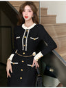 Elegant And Sophisticated Long-sleeved Round Neck Button-down Chanel-style Knit Midi Dress