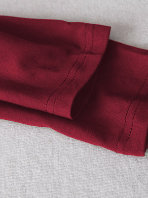 Burgundy Long-sleeved Round Neck Pleated Maxi Dress