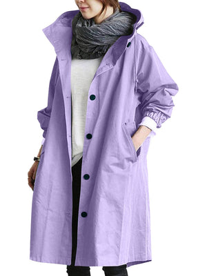 Oversized Hooded Single-Breasted Mid-Length Trench Coat