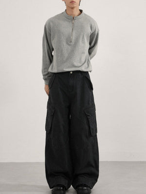 Retro Loose Boxy Short Half Zipper Crew Neck Sweatshirt