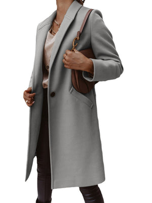 Solid Color Lapel Mid-length Button Wool Coat