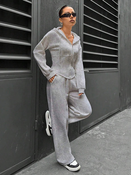 Sports And Leisure Zipper Hooded 2-piece Sets