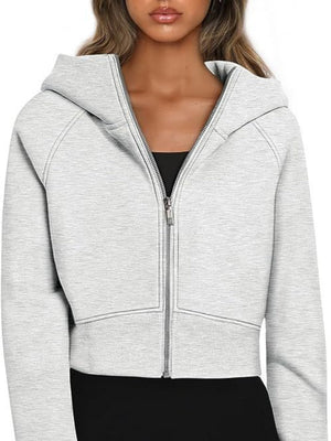 Hooded, Zip-up, Fleece-lined, Warm Sweatshirt/cardigan/outerwear For Autumn And Winter