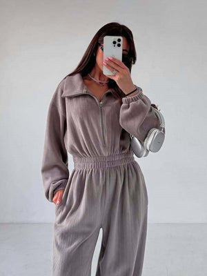 Liber Autumn women's one-piece suit solid color straight pants long-sleeved jumpsuit