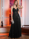 Sequin Spaghetti Strap V-Neck Maxi Dresses
