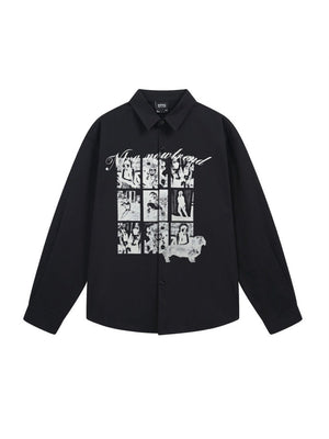 Retro Abstract Character Print Loose Lapel Long-sleeved Shirt