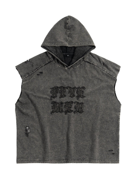 Liber Summer Men's Destroyed and dirty effects Letter Tank tops