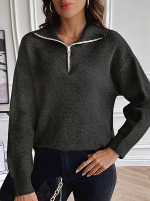 Liber Autumn Women's Zipper Sweaters Color Mixing Long sleeve Lapel Short top