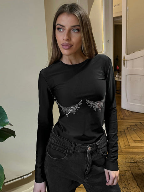 Black Women's Hot Diamond Long sleeve T-shirts