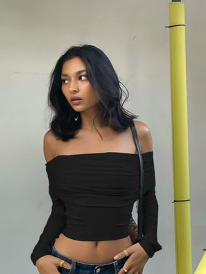 Women's Navel Off Shoulder Long-sleeved T-shirt