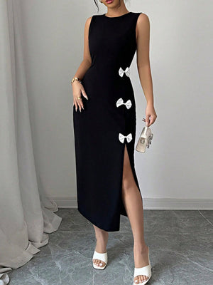 Bow Slit Sleeveless Maxi Dresses