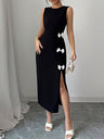 Bow Slit Sleeveless Maxi Dresses