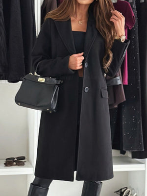 Simple Long-sleeved Solid Color Single-breasted Woolen Coat