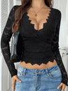 Simplicity Lace V-neck Long Sleeve T-shirts