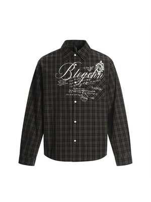 Niche Graffiti Letters Loose Plaid Long-sleeved Shirt