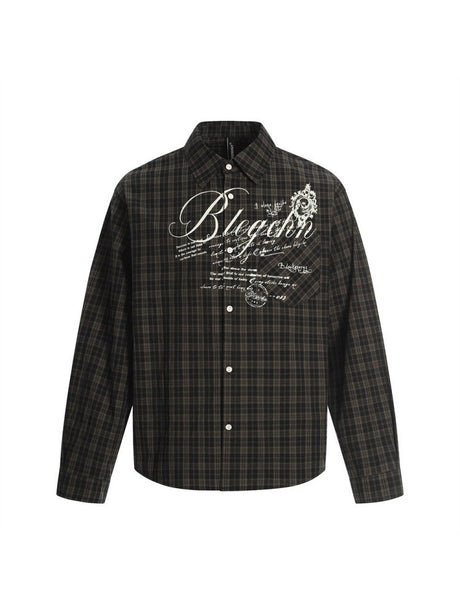 Niche Graffiti Letters Loose Plaid Long-sleeved Shirt