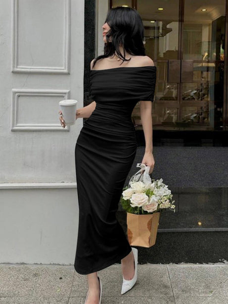 Liber Spring Women's Pleated Solid Color Maxi Dresses