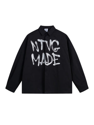 Retro Graffiti Letter Print Loose Lapel Long-sleeved Shirt