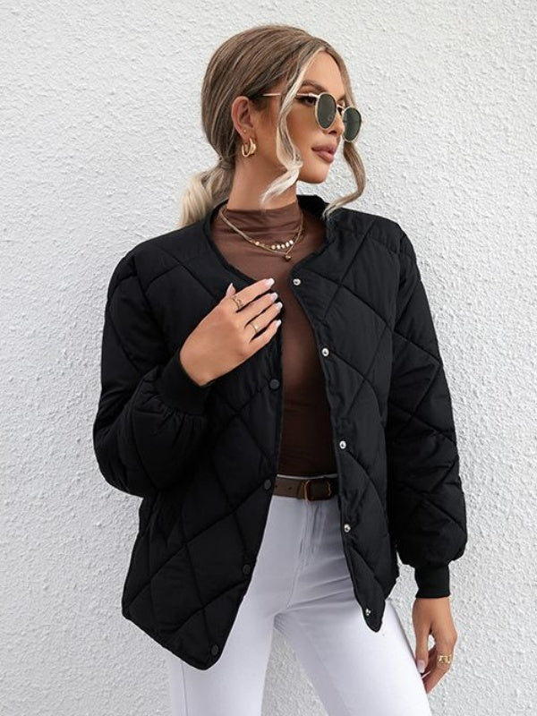 Women's Diamond Button Pocket Short Down Jacket