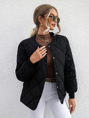 Women's Diamond Button Pocket Short Down Jacket