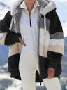 Loose Solid Color Plush Zipper Hood Color-block Jacket