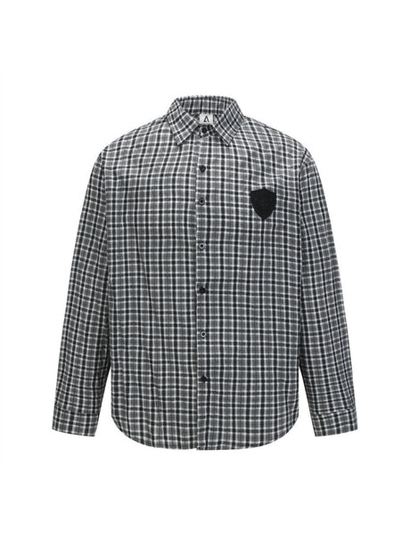 Liber Autumn Neutral wear Appliqué embroidery Plaid Shirts