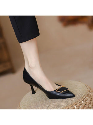 Liber Spring and Autumn Square Buckle Women's High Heels